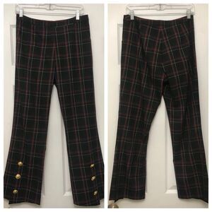 JB by Julie Brown Pants Cropped Plaid Printed Button Details Sailor Black Red 4